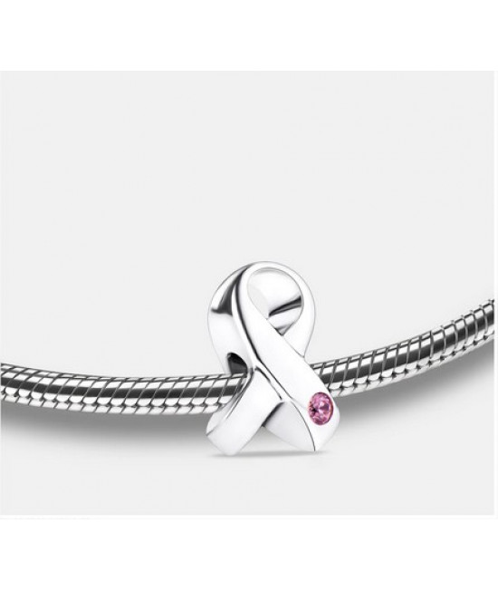 Bead: Awareness - Rhodium Plated w/Pink Crystal