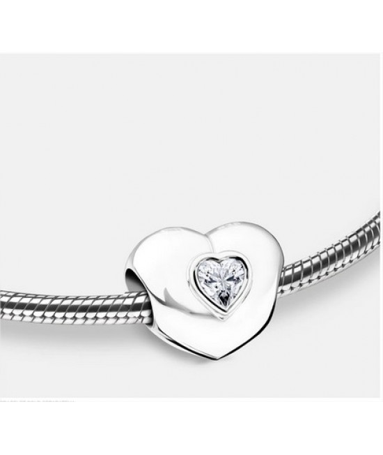 Bead: Heart to Heart - Rhodium Plated w/Clear Crystal